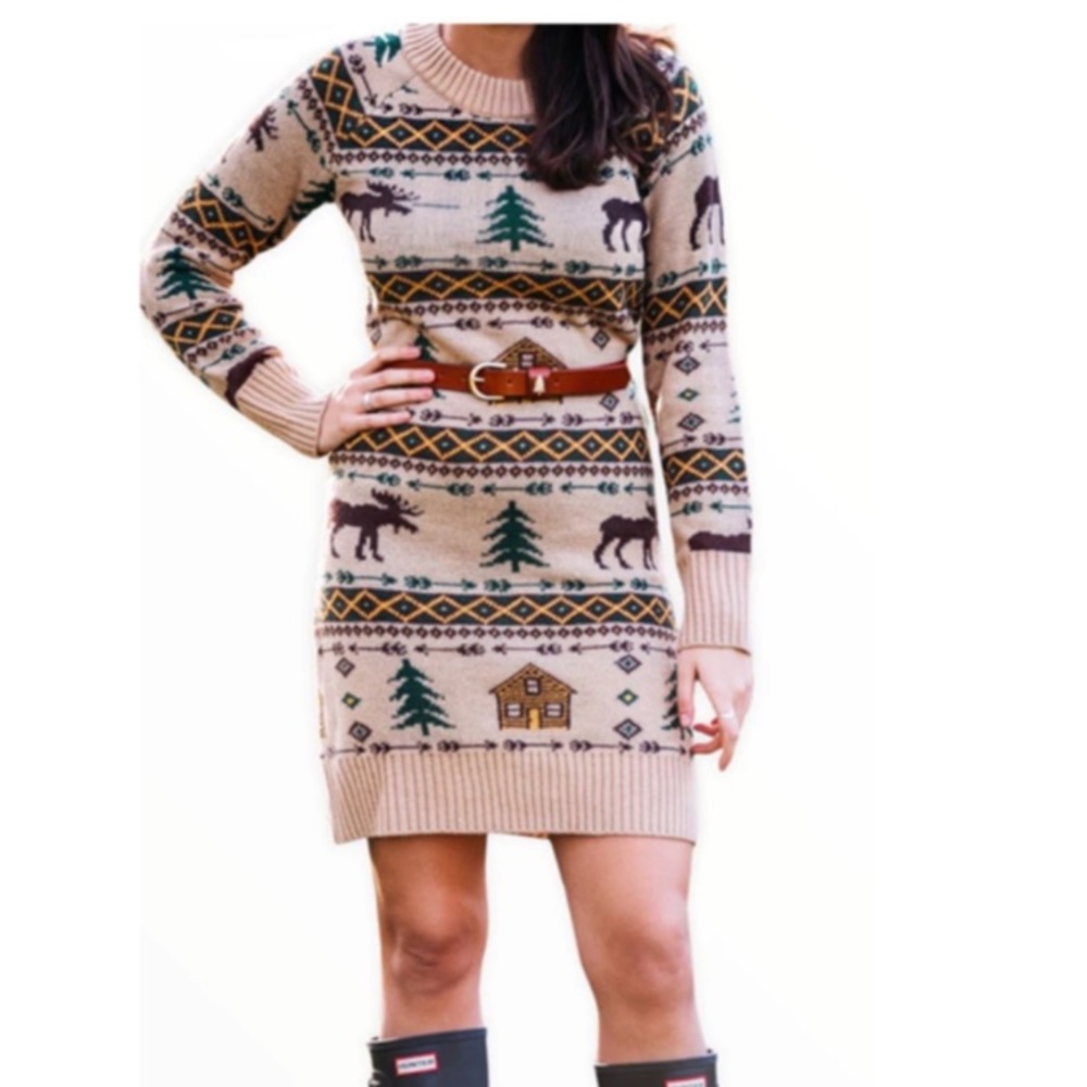 Kiel James Patrick Cozy Cabin Sweater Dress. Moose dress